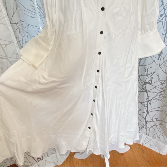 BA&SH Nida white collared long sleeve elastic waist hugging button up midi dress - Picture 10 of 16